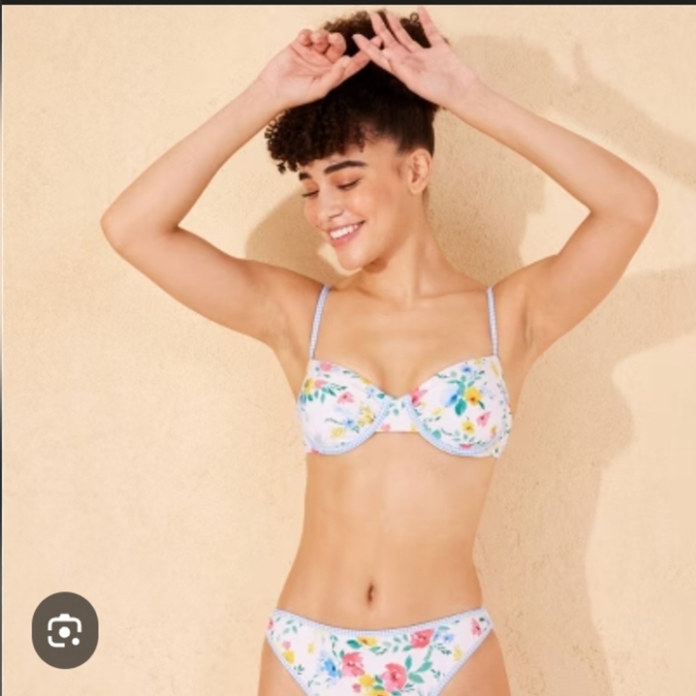 Wild Fable Floral Swimsuit Set with Blue Trim